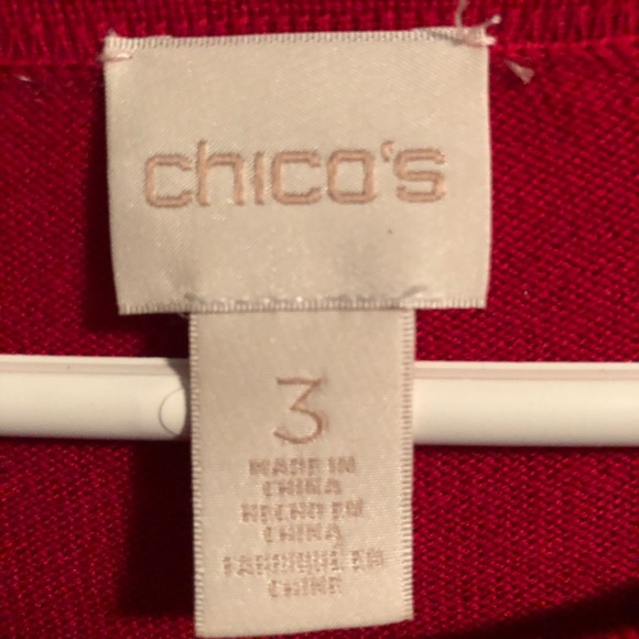 Chico’s Size 3 Red Knit Blouse with Red Satin Trim - Picture 7 of 7